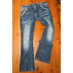 Miss Me Jean Medium Wash Faded Distressed Signature Slim Boot Size 33